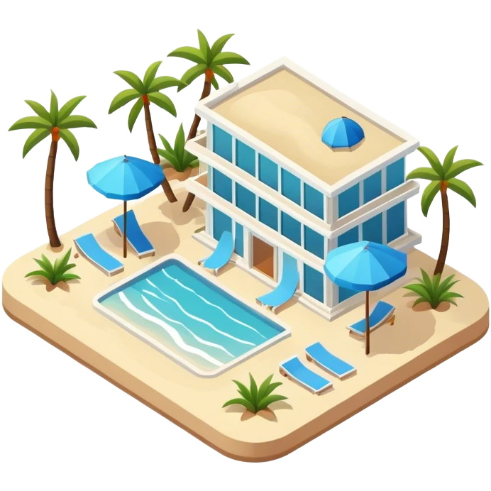 Modern beach resort, isometric exterior  emoji