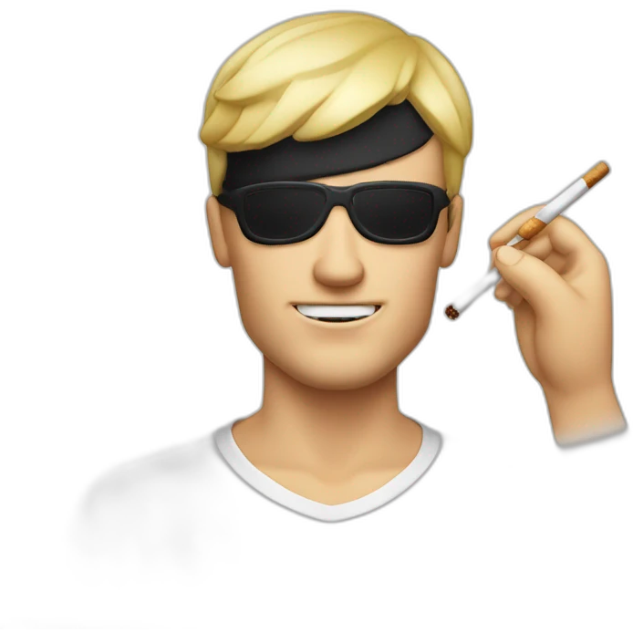 blonde white man with eyepatch and smoking cigarette on top of tbone steak emoji