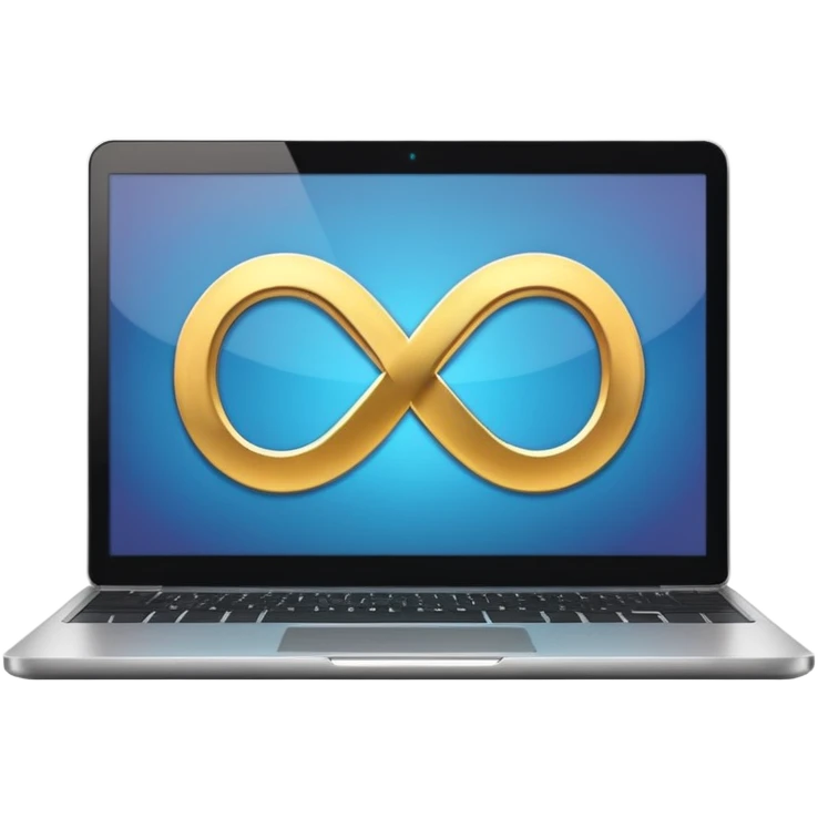 an infinity sign and a laptop with video emoji