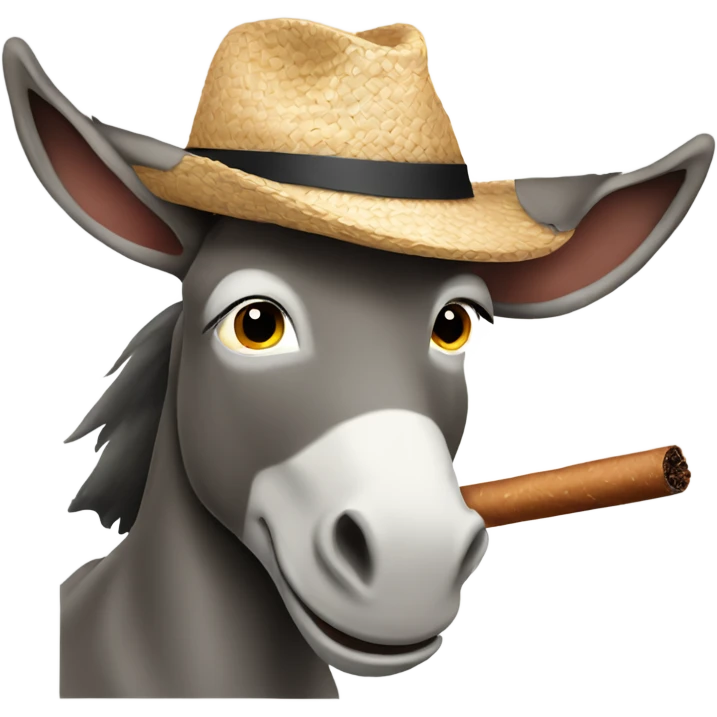 Donkey wearing a straw hat and smoking a cigar emoji