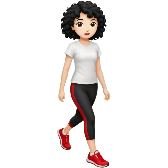 generate a pretty bratz fair skinned girl with curly black hair wearing a white tshirt trekking on a hill road with red sneakers on and black leggings.  Put a hill behind her emoji