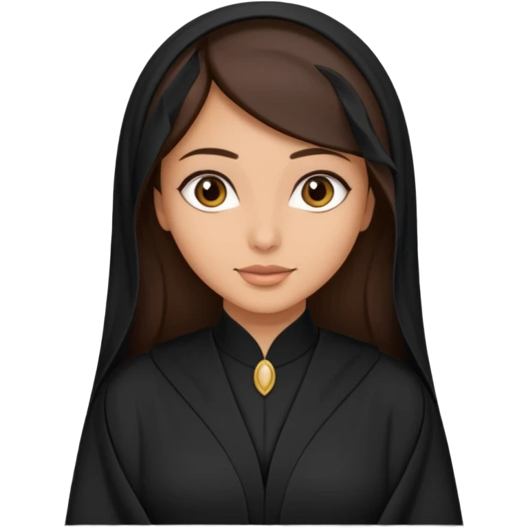 create an emoji of a girl wearing a shayla (شيله) and abaya, brunette girl (her hair shows ofc it is not a hijab) like more of a khaleeji shayla emoji