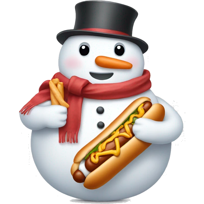 Overweight snowman holding a hotdog emoji