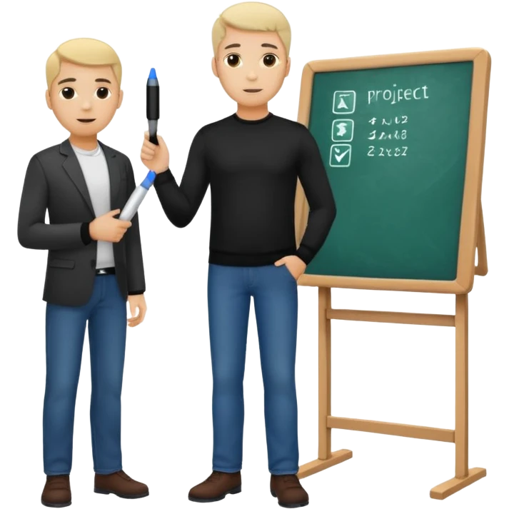 silhouette of a light-haired man standing next to a project board emoji