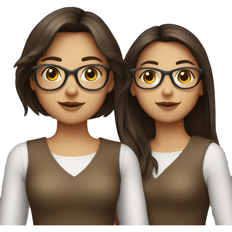two brunette girls, only one have glasses emoji