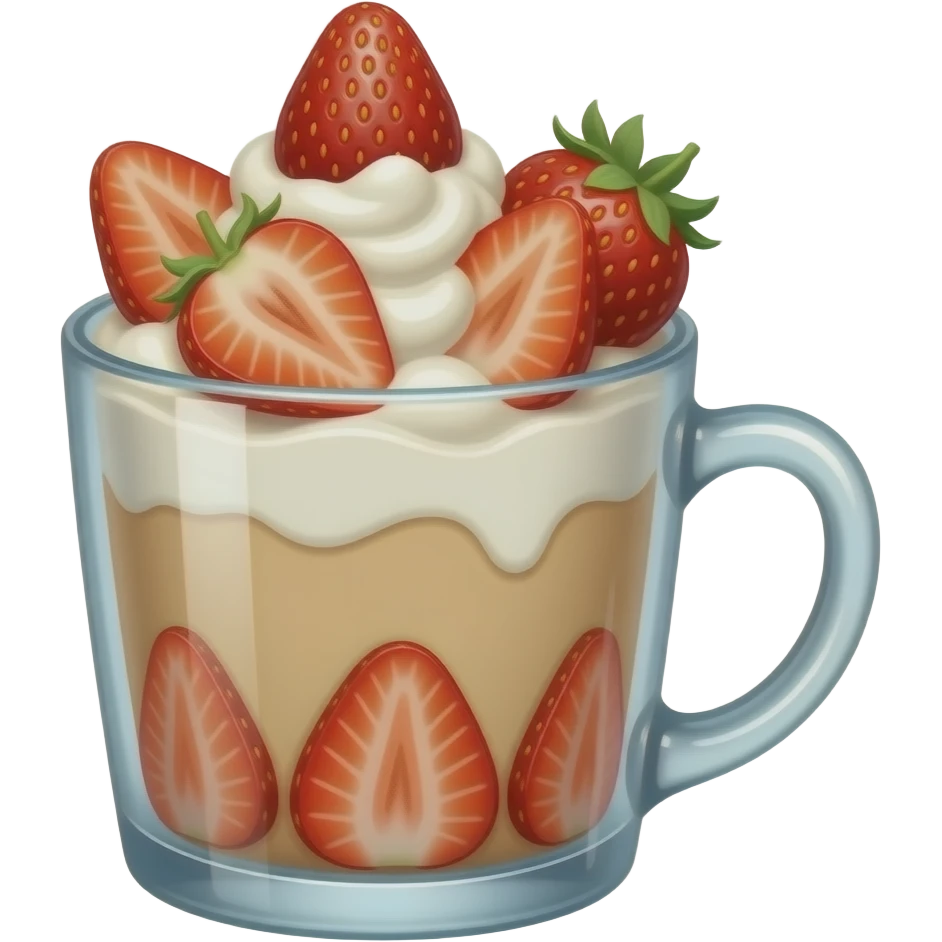 Vaso (taza noo)de vidrio con crema y fresas adentro emoji