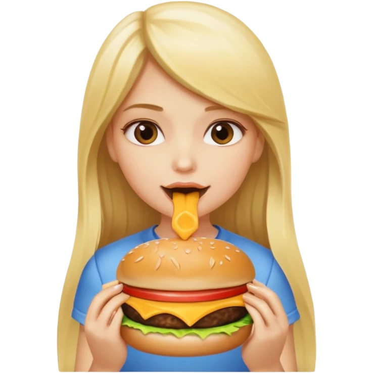 This girl with long blond hair eating a cheeseburger emoji
