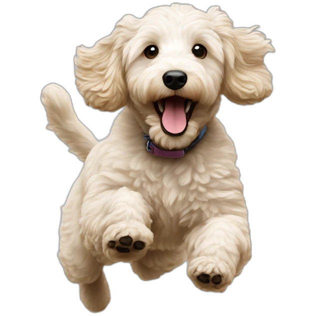 white goldendoodle jumping emoji
