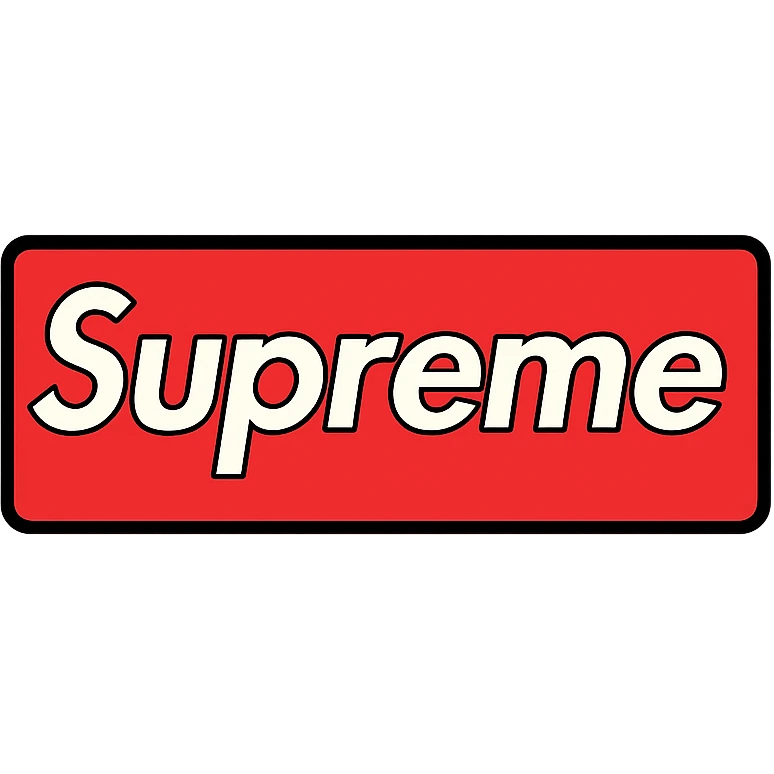 Supreme logo with bold white text on a red box, minimalistic streetwear logo, clean and modern emoji