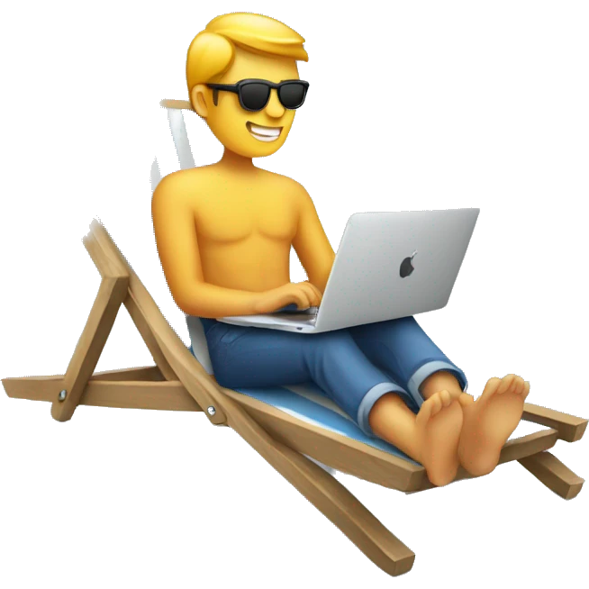 man working with a macbook pro on a deckchair emoji