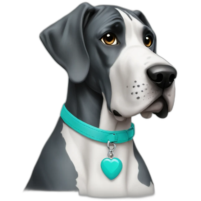 Great Dane with turquoise collar emoji