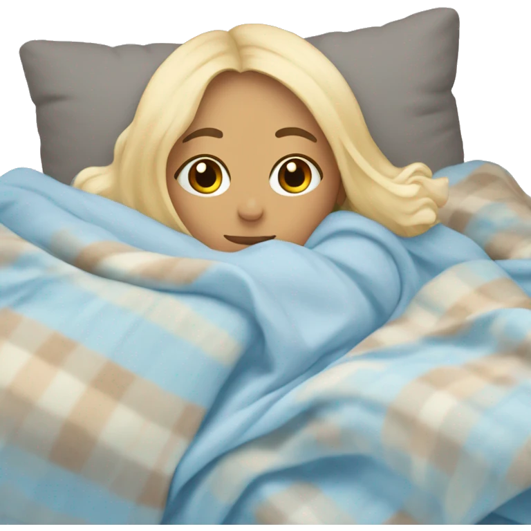 pastel blue blonde girl covered in blankets and lying on a pillow emoji