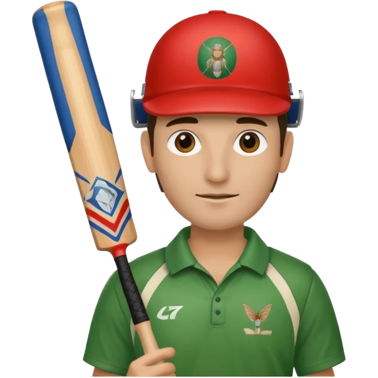 i want a emoji suitable for a logo s well.
it should contain a man holding cricket bat and is wearing all the cricket accessories with no human face  emoji