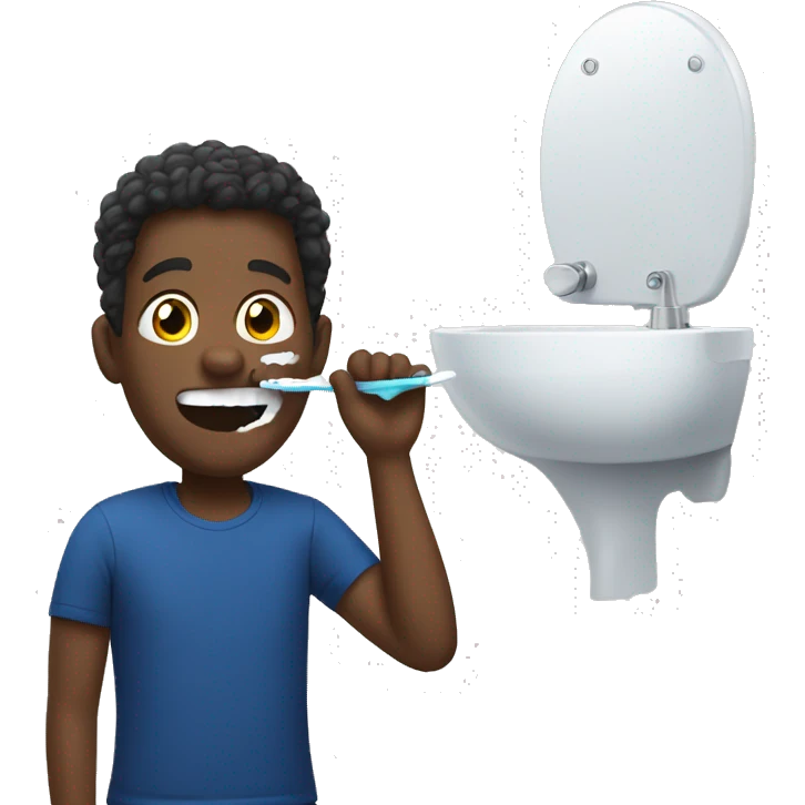 black guy brushing teeth wearing a dark blue t-shirt emoji