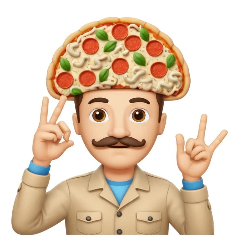 fun brain with a mustache gesturing the Italian hand sign with a backdrop of pizza and pasta emoji