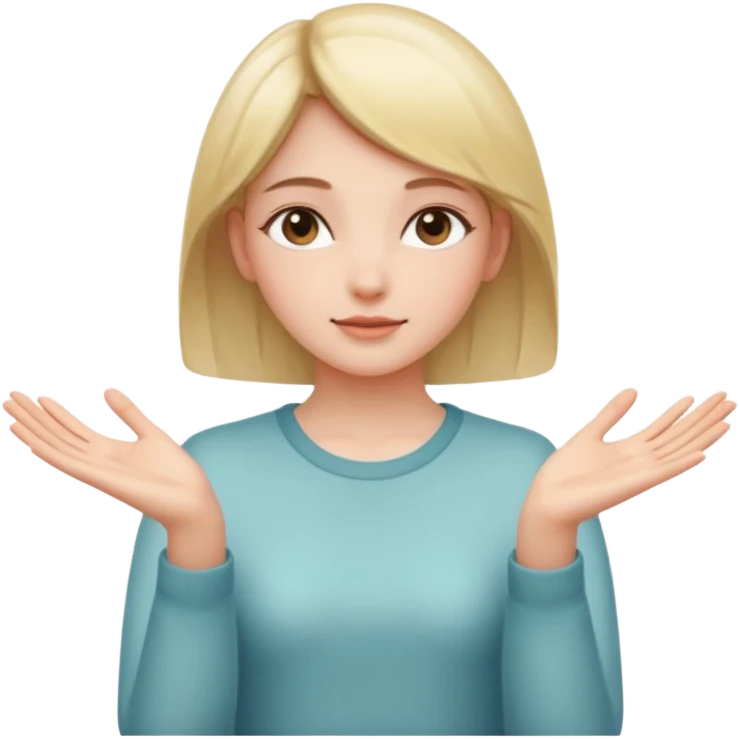 Girl with two hands in front out palms facing upwards and hands in front of her LOWER emoji