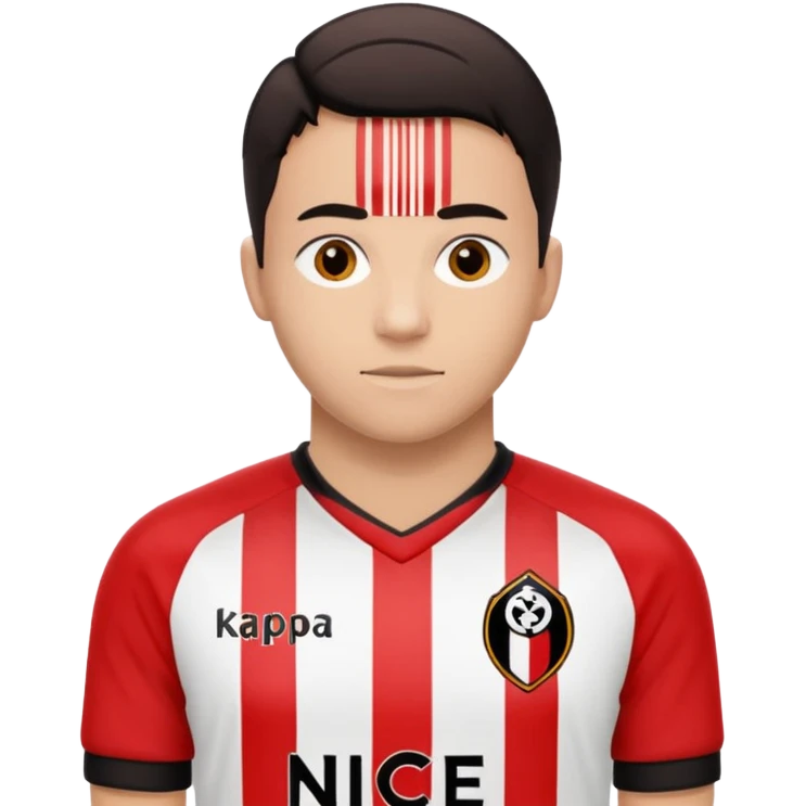 Supporter de L’ogc Nice. Maillot de foot rouge et noir (bandes) logo Kappa. Et logo de L’ogc Nice original. emoji