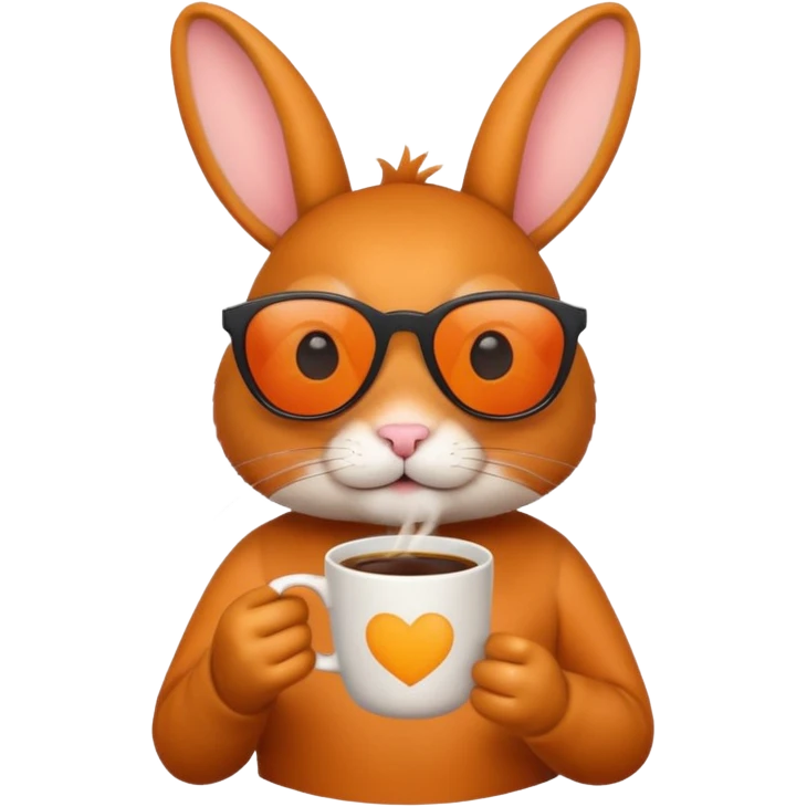 orange rabbit with sunglasses with coffee emoji
