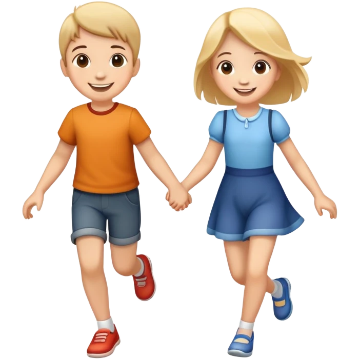 two children skipping hand in hand, happy and playful emoji