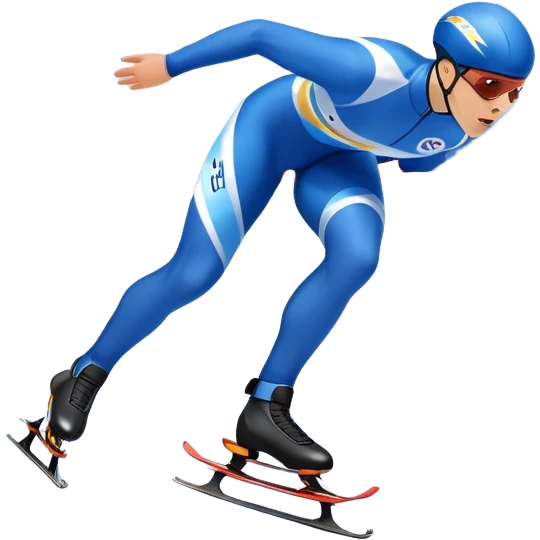 An icon showing a speed skater gliding on a professional oval ice track, captured in mid-motion with aerodynamic posture and sleek skates. The background features snowy mountains, flags, and a clear blue sky. Transparent background reflects the speed and elegance of the sport. emoji