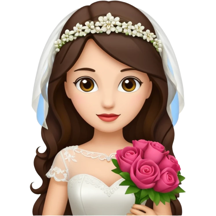 brunette bride with bouqet emoji