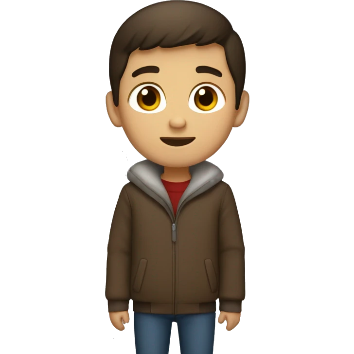 winter, christmas, hispanic, short brown hair, boy, brown eyes, child, full body, brown coat emoji