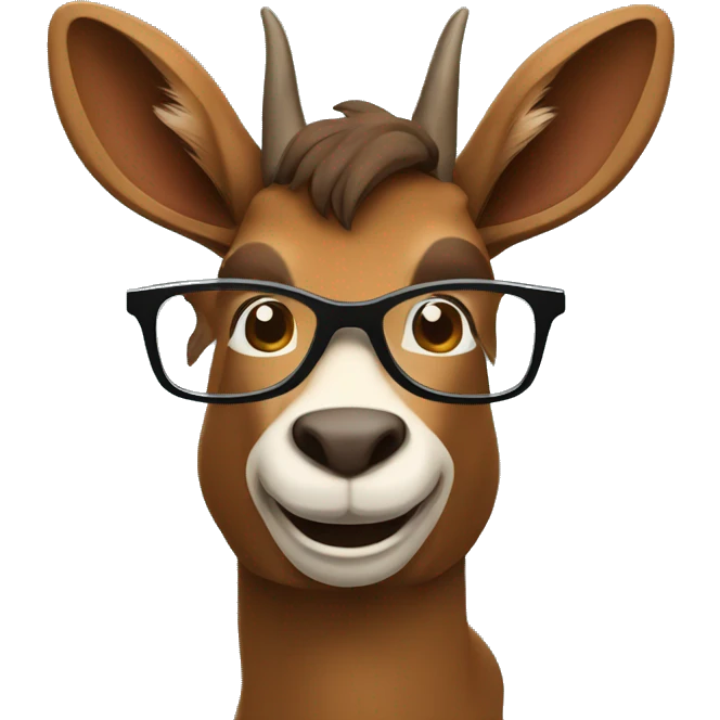 happy smart smiling brown chamois with horns with glasses right profile emoji