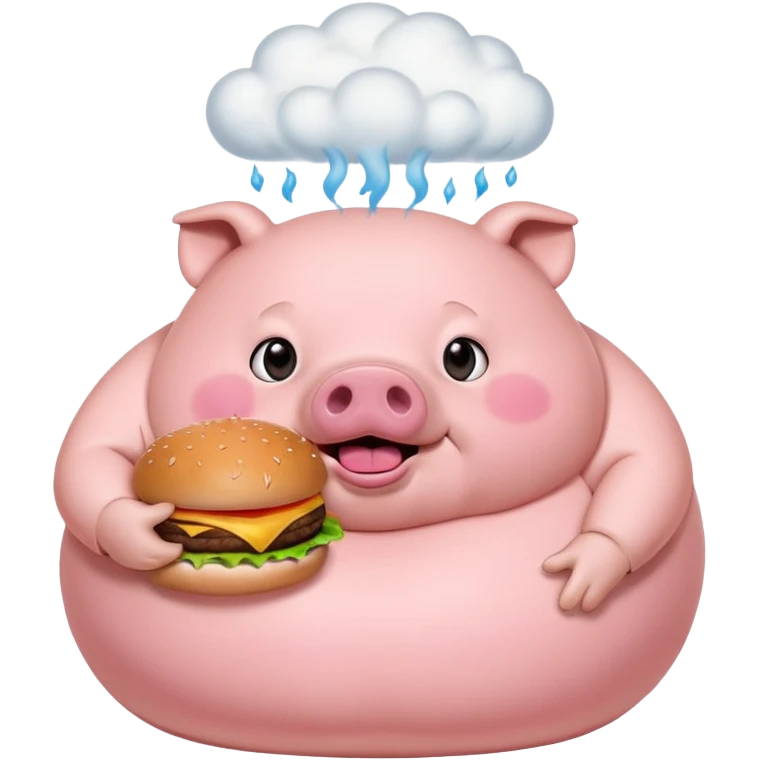 fat obese pig eating burger with fart cloud surrounding around it emoji