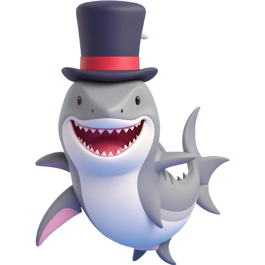 friendly shark with a tall top hat, whimsical style emoji