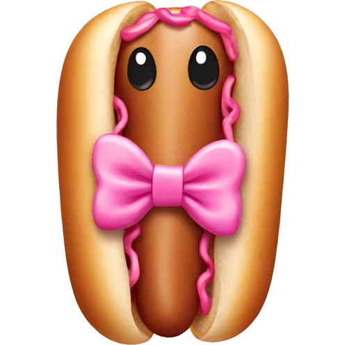 Hot dog wearing a pink bow emoji