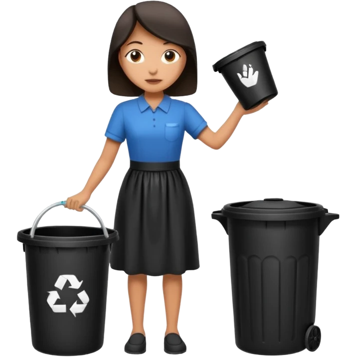 full body housekeeper putting black trash bag in the trash can emoji