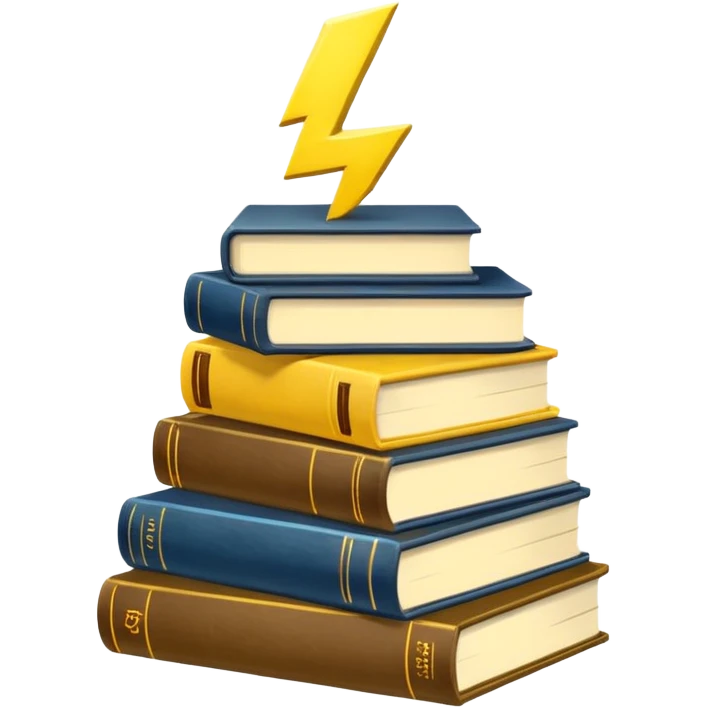stack of books with a lightning symbol emoji