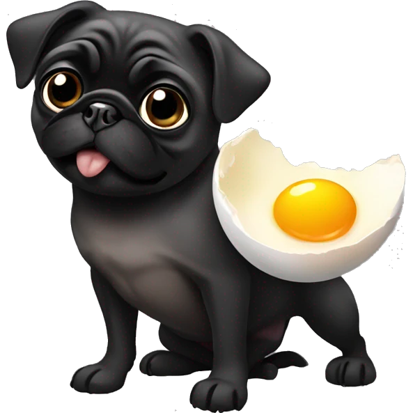 Black pug eating a egg  emoji