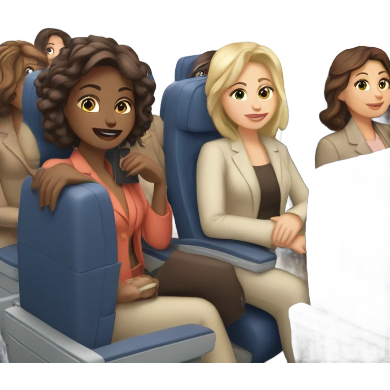 Group of Caucasian women on a airplane  emoji