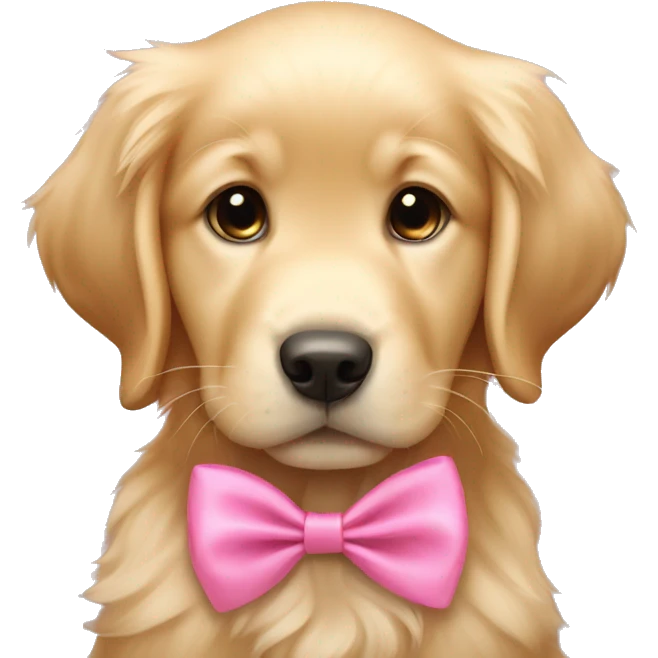 Golden retriever puppy with pink bow emoji