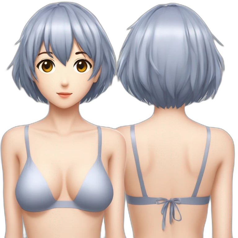realistic full body rei ayanami nue short hair teen back and front views bikini emoji
