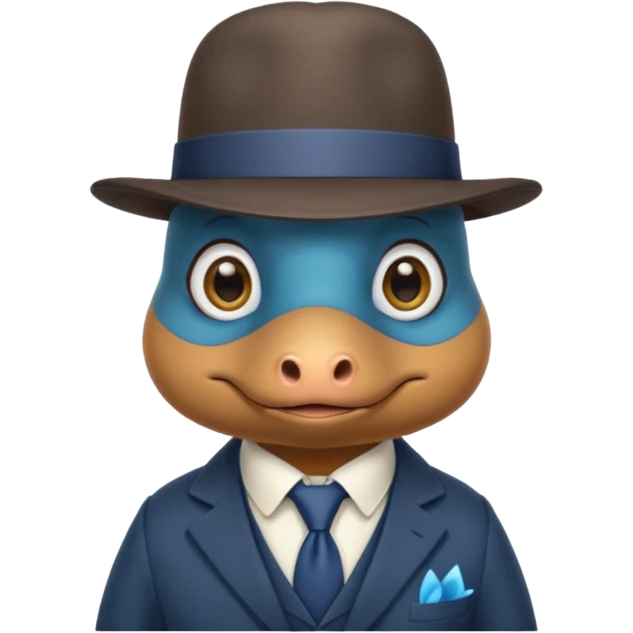 cute blue platypus with a detective hat and monocle on his eye, no  hands, looks like a platypus but blue, the hat and suit are not blue emoji
