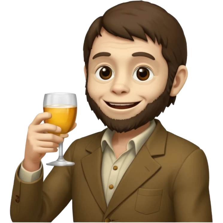 Darwin hugging an australopithecine and raising a toast emoji