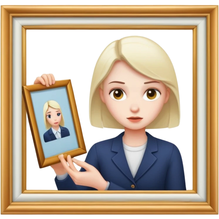 perfectionist person with focused expression adjusting a picture frame emoji