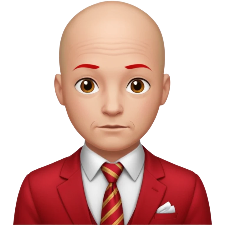 man Bald with red necktie, red dress,tatto. emoji