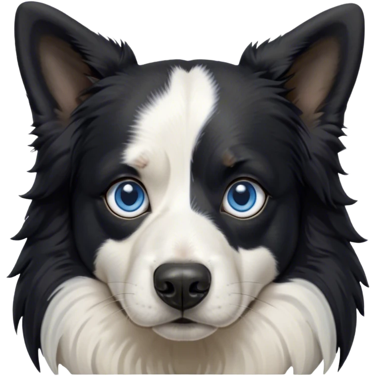 Cinematic Meme-Worthy Grumpy Black and White Border Collie Portrait Emoji, Head held high but eyes filled with dramatic disappointment, smooth black and white fur with a deeply furrowed brow forming an unmistakable scowl, floppy ears slightly angled back in disapproval, piercing blue eyes glaring with pure exasperation, Simplified yet hilariously over-exaggerated features, highly detailed, glowing with an aura of supreme annoyance, high shine, exhausted yet judgmental, stylized with an almost regal pettiness, bright but brooding, soft glowing outline, capturing the essence of a herder that has seen it all and is thoroughly unimpressed, so meme-worthy it feels like it could instantly become the next viral sensation of grumpiness! emoji
