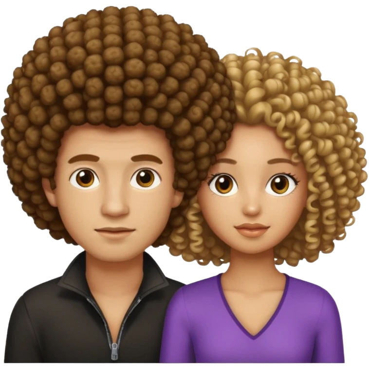 a man with very light brown skin and an Afro and a girl with tan skin and long curly  emoji