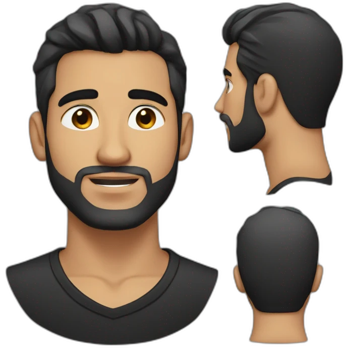 25 year old Hispanic man with a beard and thick eyebrows light skin, black shirt and side fades and a comb over emoji
