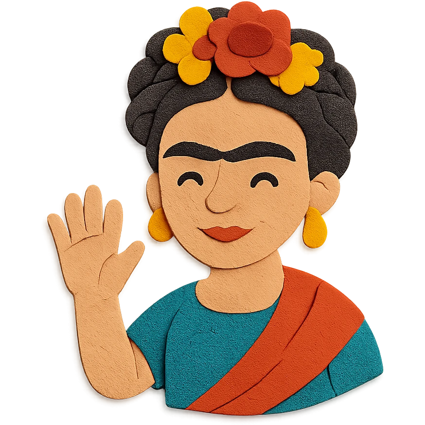 Frida Kahlo saying goodbye emoji