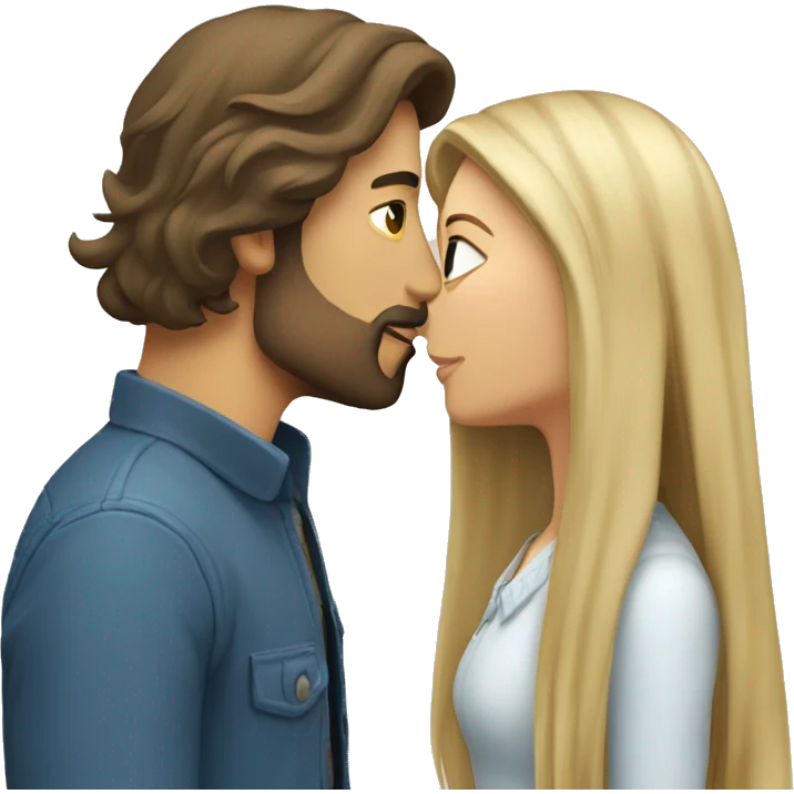 Brunette guy with beard kissing blond girl with long hair emoji