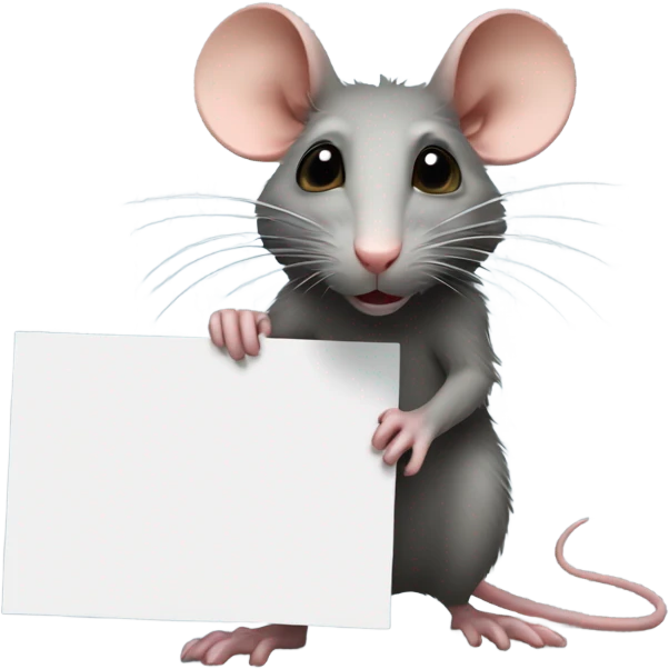 RAT, its right side turned, looking to the right, holds a blank sign emoji