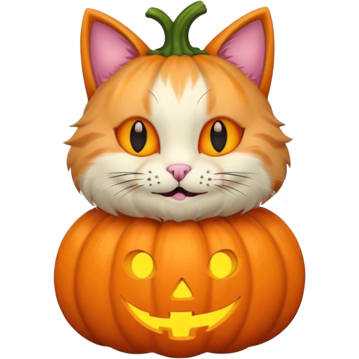 pastel halloween cat with pumpkin emoji