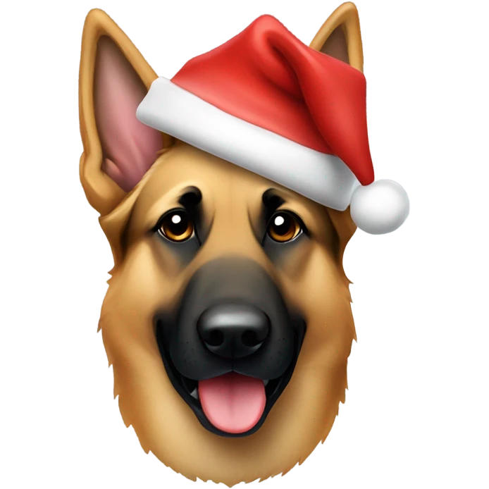 German shepherd wearing Santa hat emoji