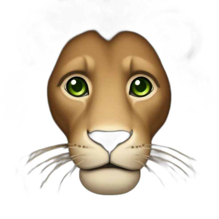 brown lion with a dark brown mane and green eyes emoji