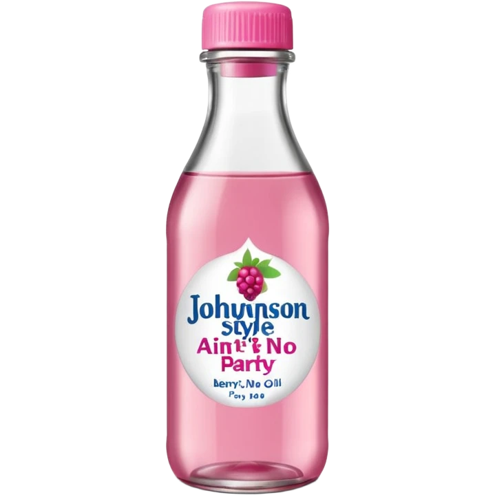 realistic Johnson and Johnson style bottle pink cap pink logo clear bottle with aint no party like a berry party written on the logo with diddy oil and a berry on top bottle emoji